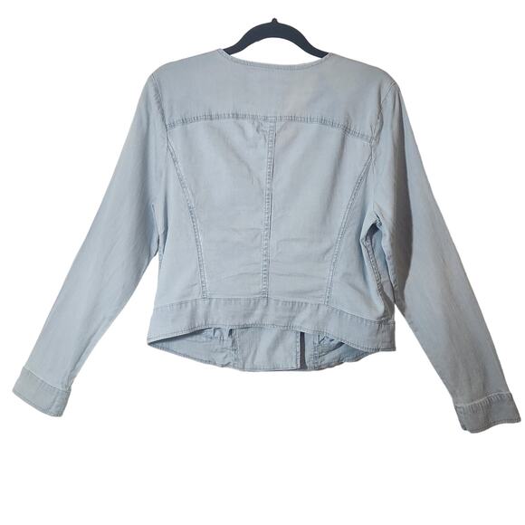 H By Halston Chambray Jacket Blue Denim Shacket Silver Zipper Women's Size 10 - Picture 2 of 4